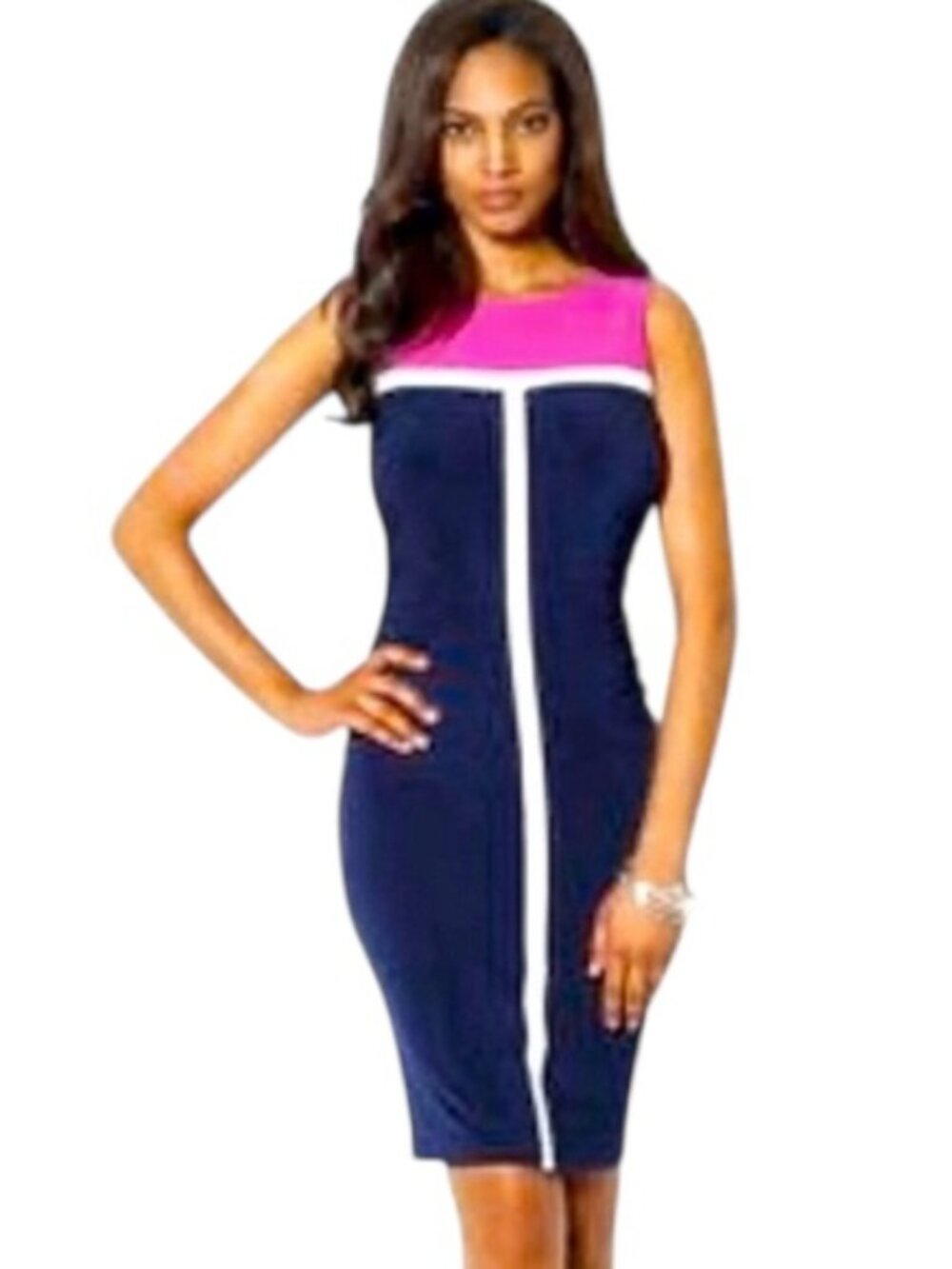 Ralph Lauren Dress, Colorblock Sheath, Navy Blue Pink, Size 8, EUC